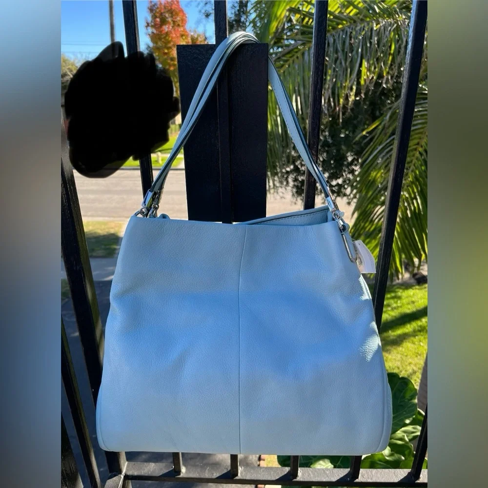 NWT vintage Coach Madison Phoebe Sea Mist blue leather shoulder bag tote - Picture 4 of 16